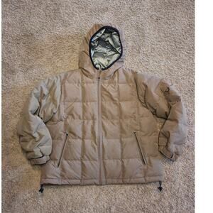 Eddie Bauer goose down quilted puffer hooded jacket green insulated XL
